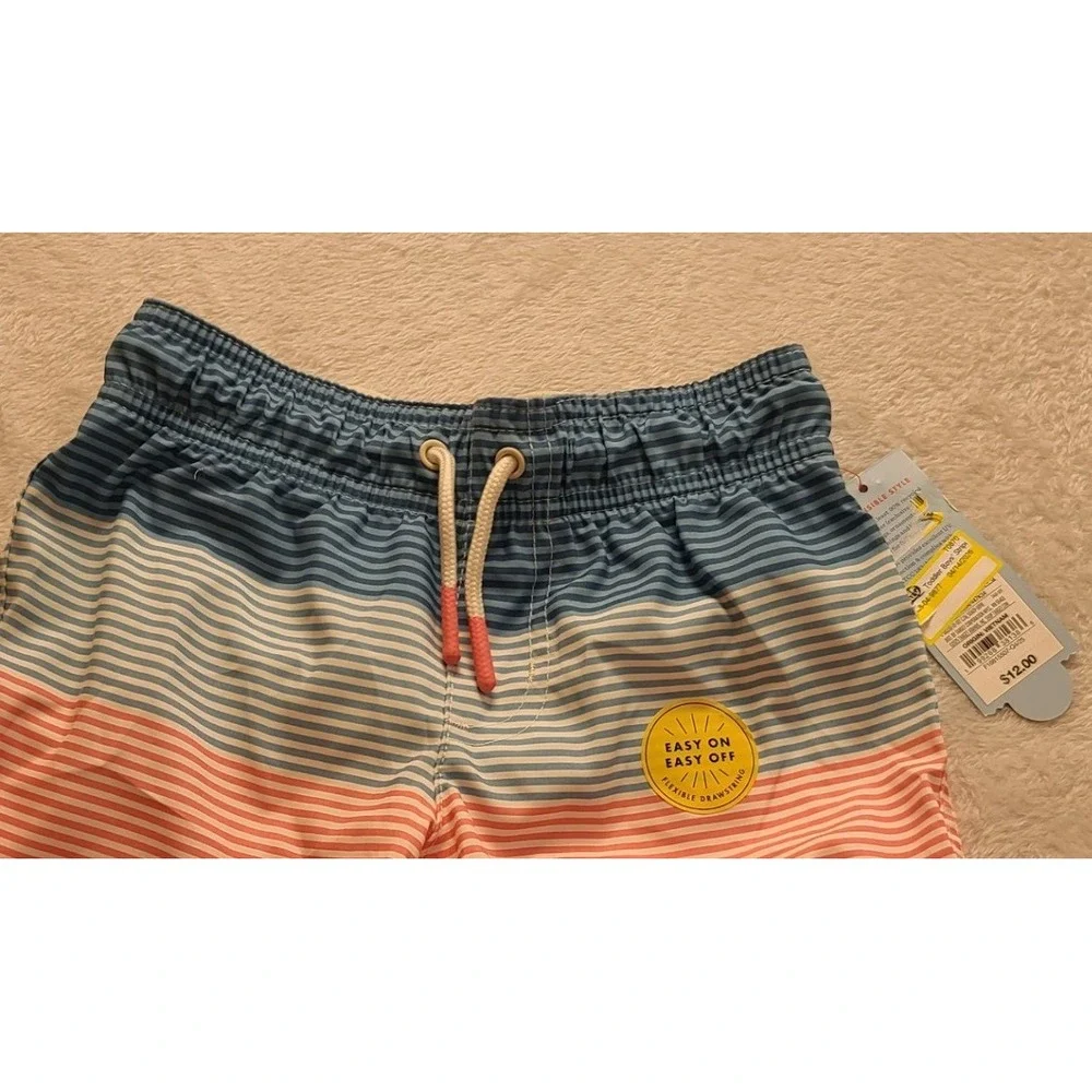 Cat & Jack Toddler Boys Blue Peach Ombre Striped Swim Trunks UPF 50+ 4T